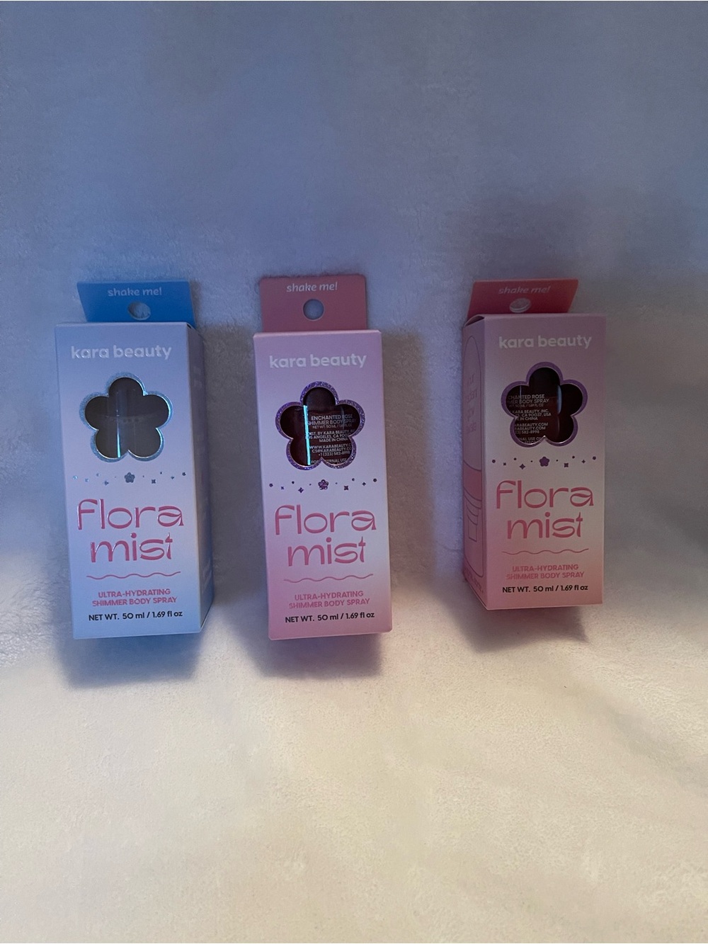 Flora Mist Ultra-Hydrating Body Spray Trio - Pink, Blue & orange.
